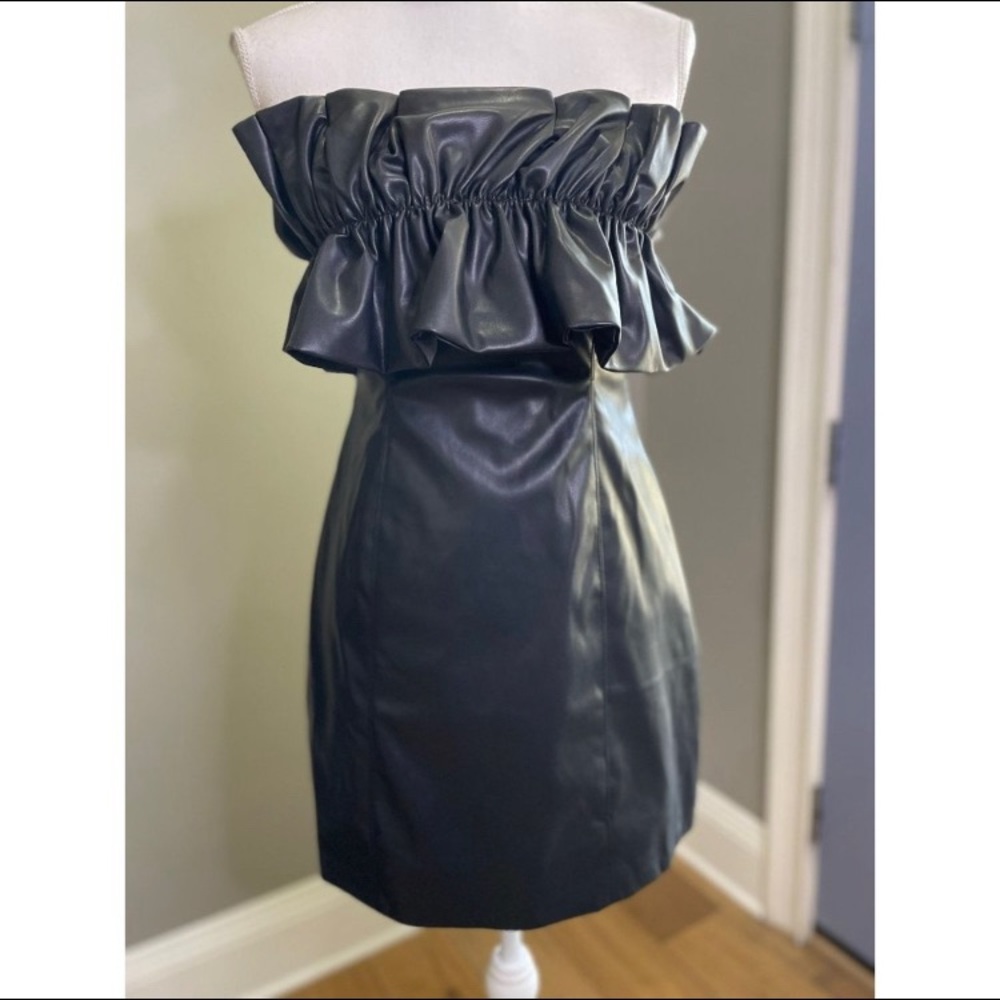 DO+BE Statement Maker Strapless Faux Leather Ruffle Dress